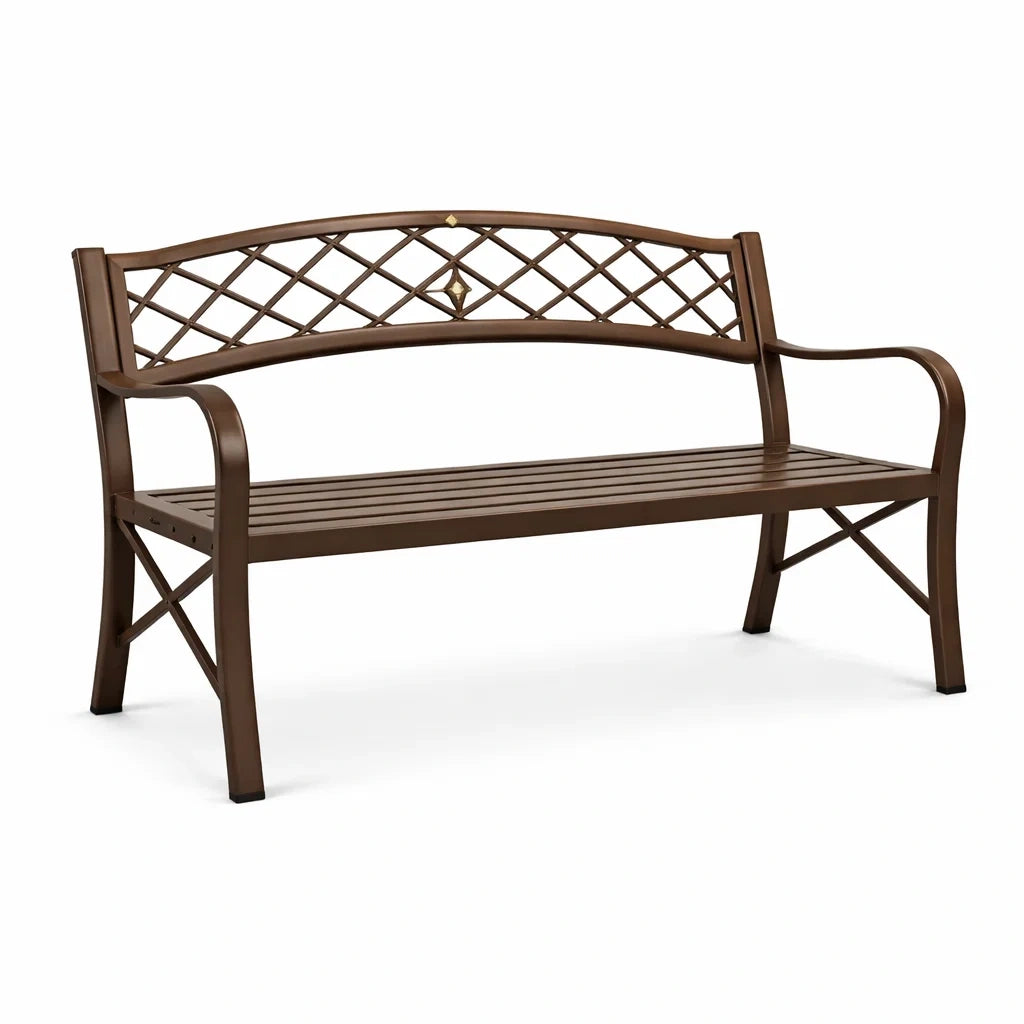 Panchina da Giardino in Metallo Marrone 126 cm per 60 cm per 85 cm