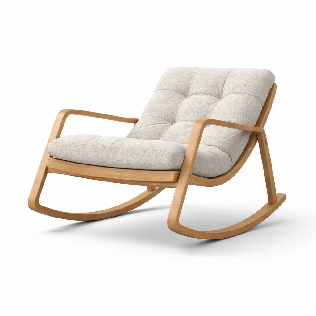 Sedia a dondolo in Legno con Tessuto Beige