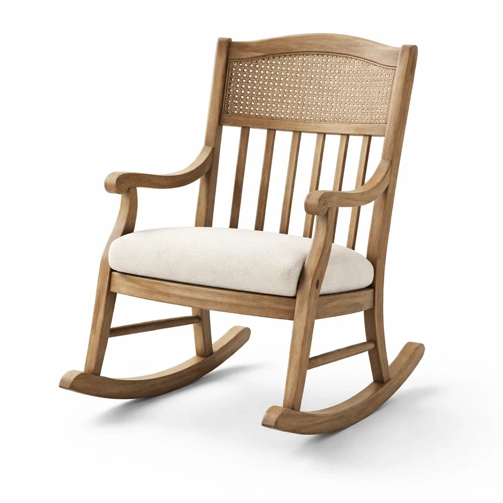 Sedia a dondolo in Legno con Seduta in Lino