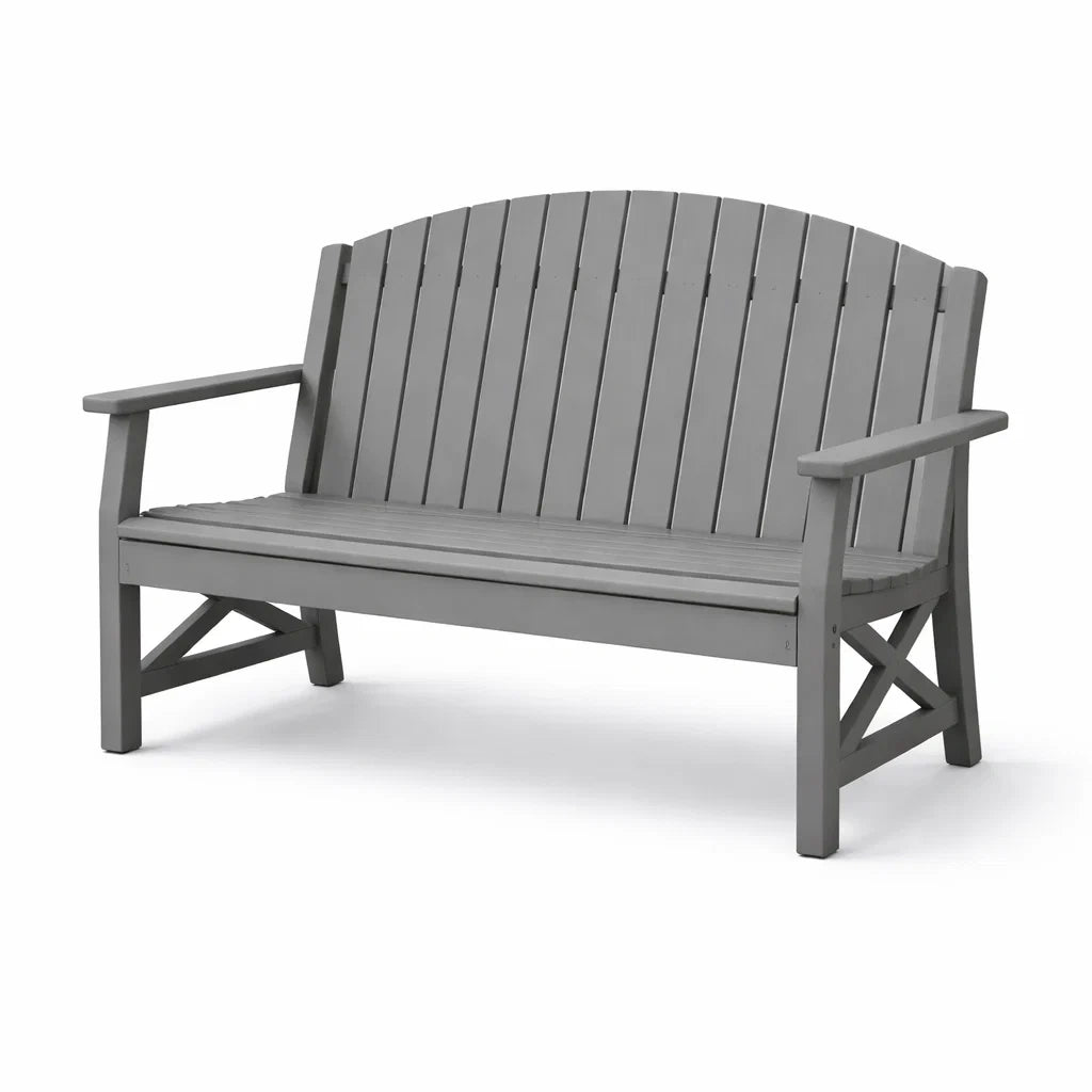 Panchina da Giardino in Legno Grigio con Schienale